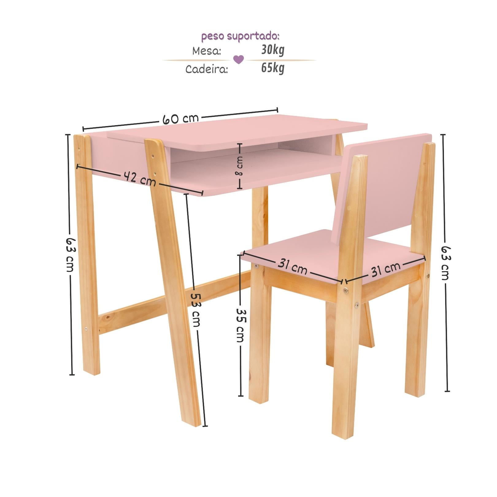Conjunto Escrivaninha e Cadeira Montessoriana Juvenil Rosa Blush
