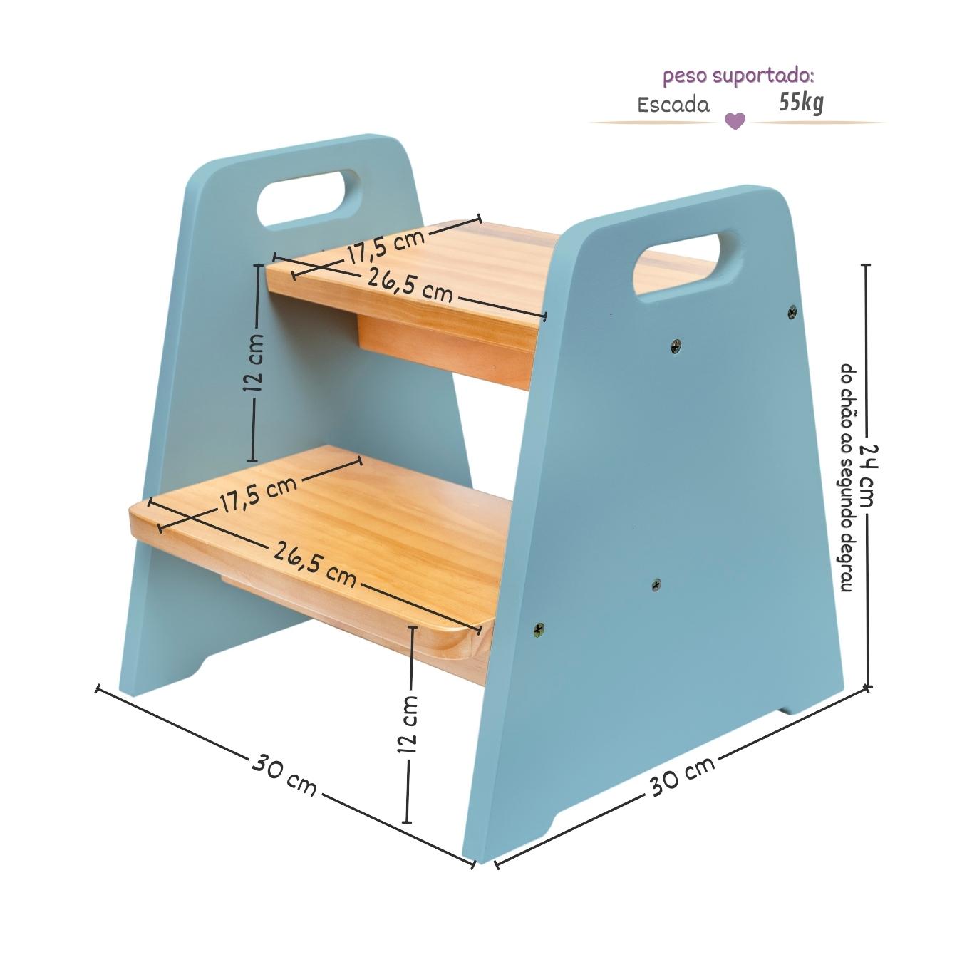 Dimensões Escadinha Infantil Montessori Azul