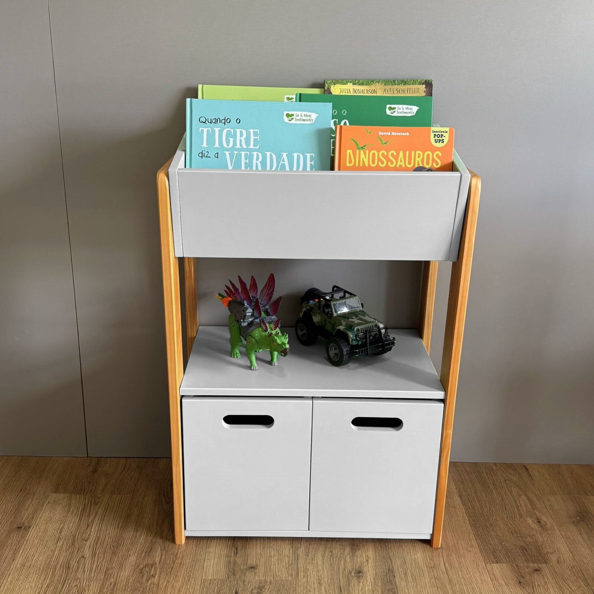Estante Livros com Caixote Cinza Greige