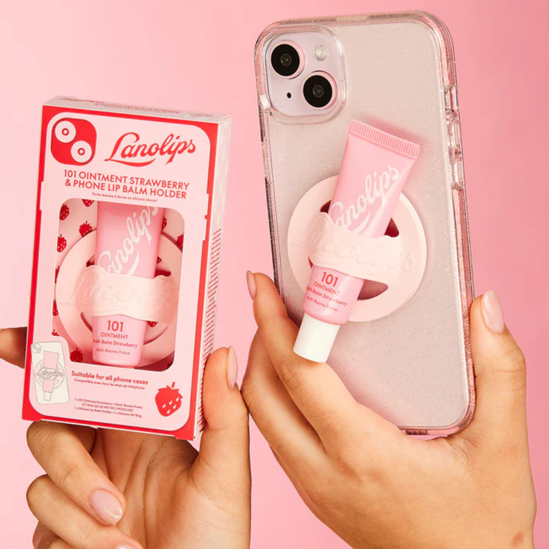Lip Balm com Suporte para Celular Lanolips 101 Ointment Strawberry