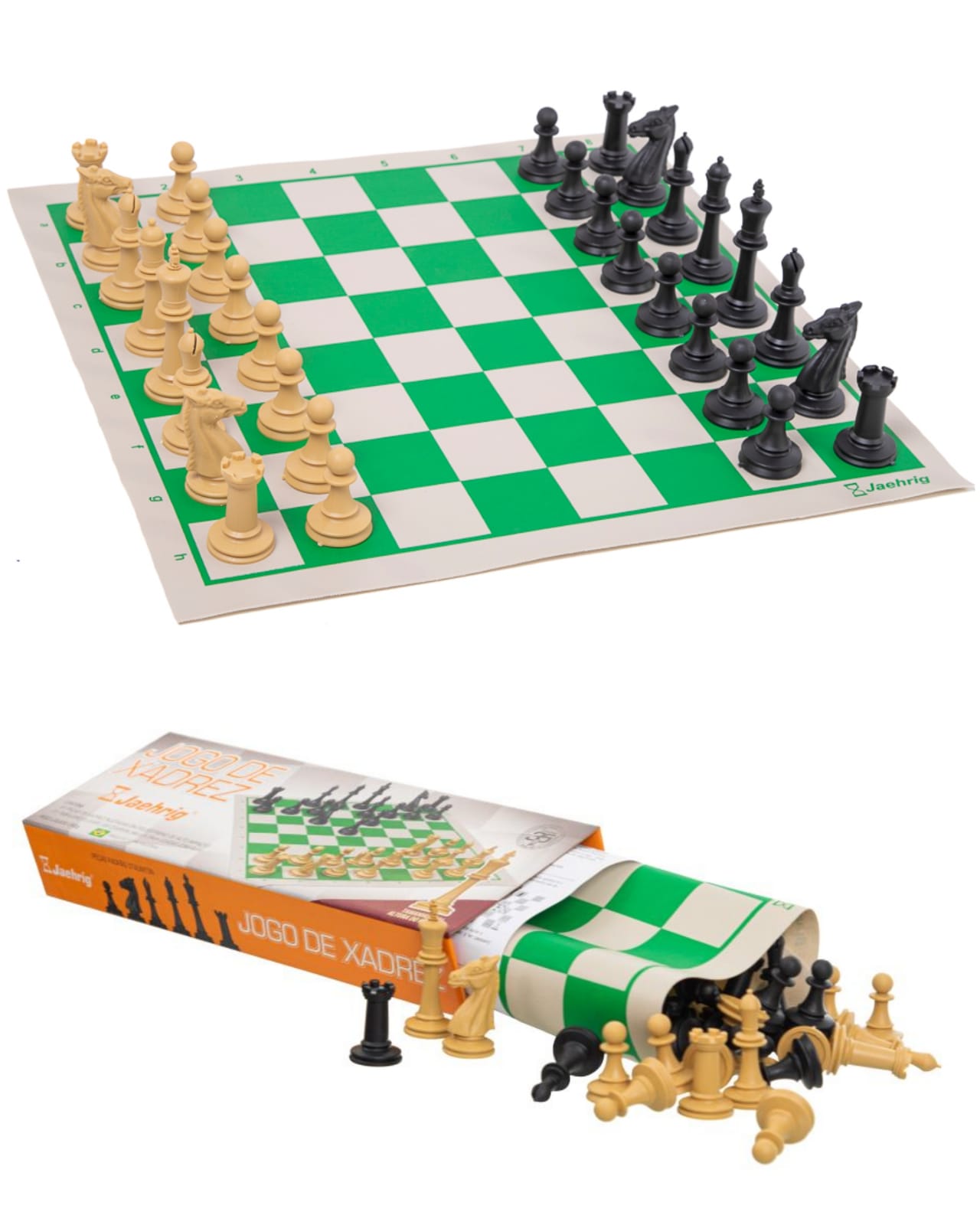 Jogo de Xadrez Peças Rei 8.6cm com tabuleiro flexível 46.5x46.5cm