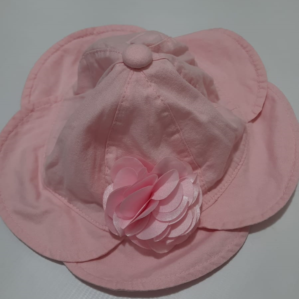 Chapéu Infantil Fofinho Carolina com Laço Floral Rosa Marfim