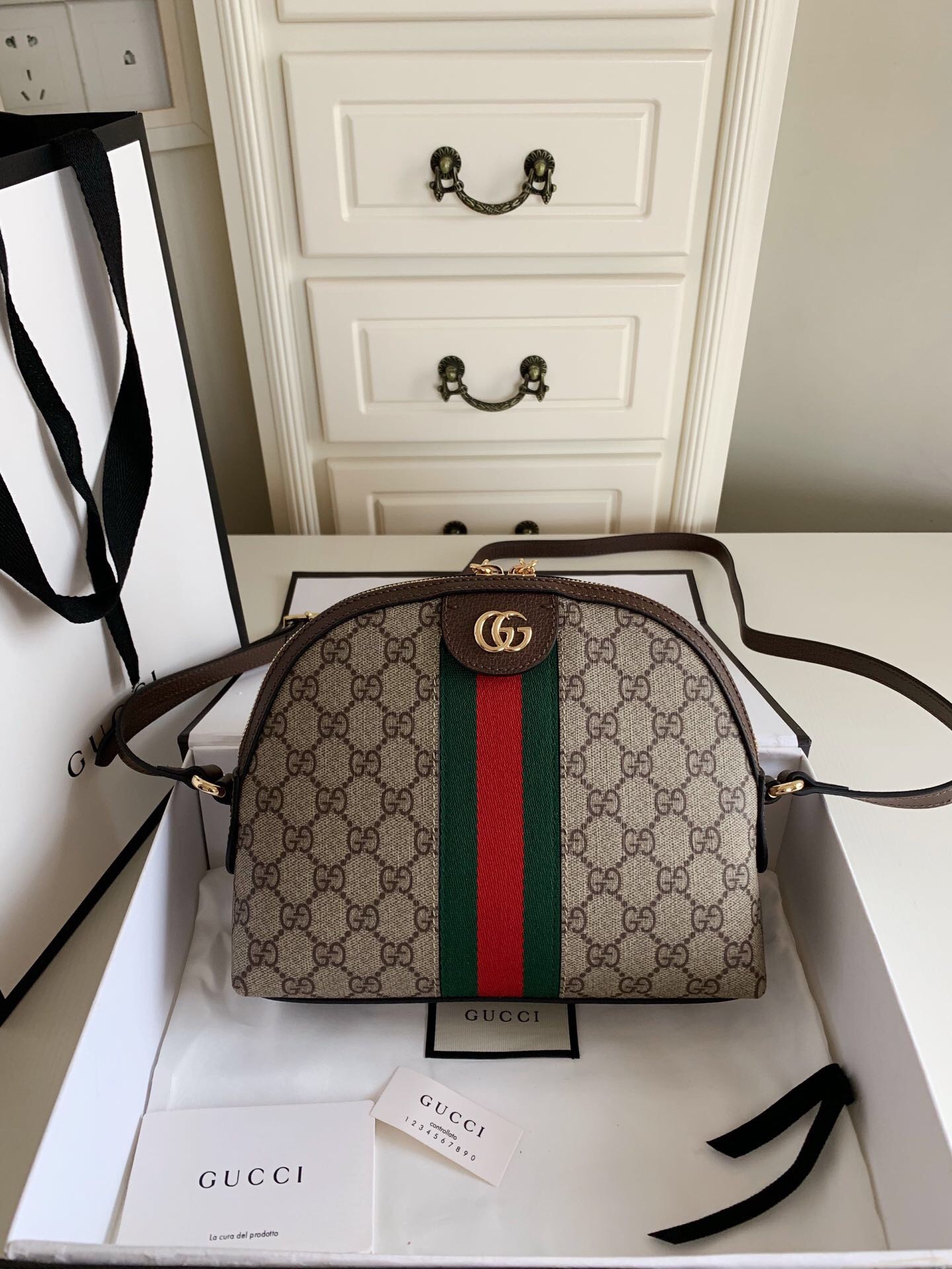 Bolsa Gucci Original GG Web Medium Messenger Beige Feminina