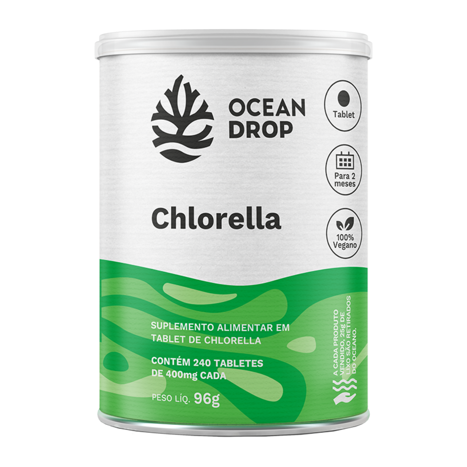 Chlorella 240 Tabletes Ocean Drop NutriSense Preços imbatíveis em