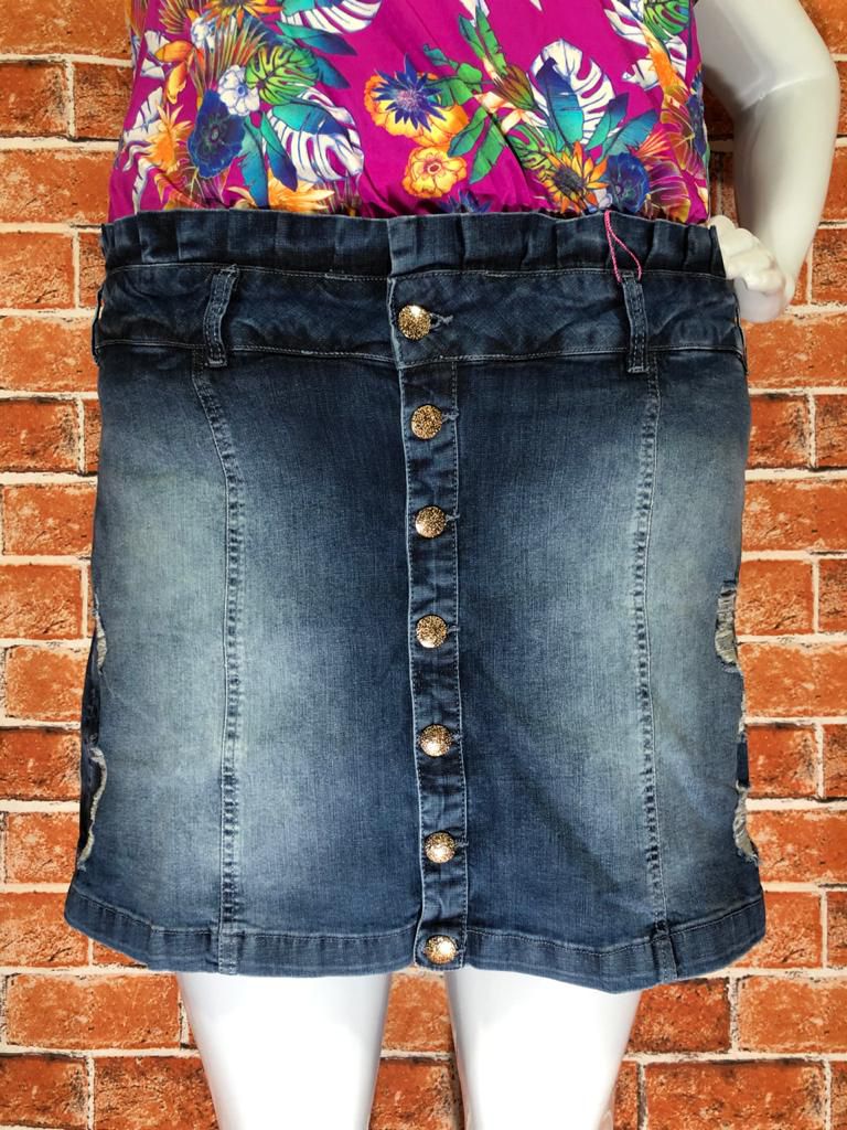 Saia jeans com hot sale babado plus size