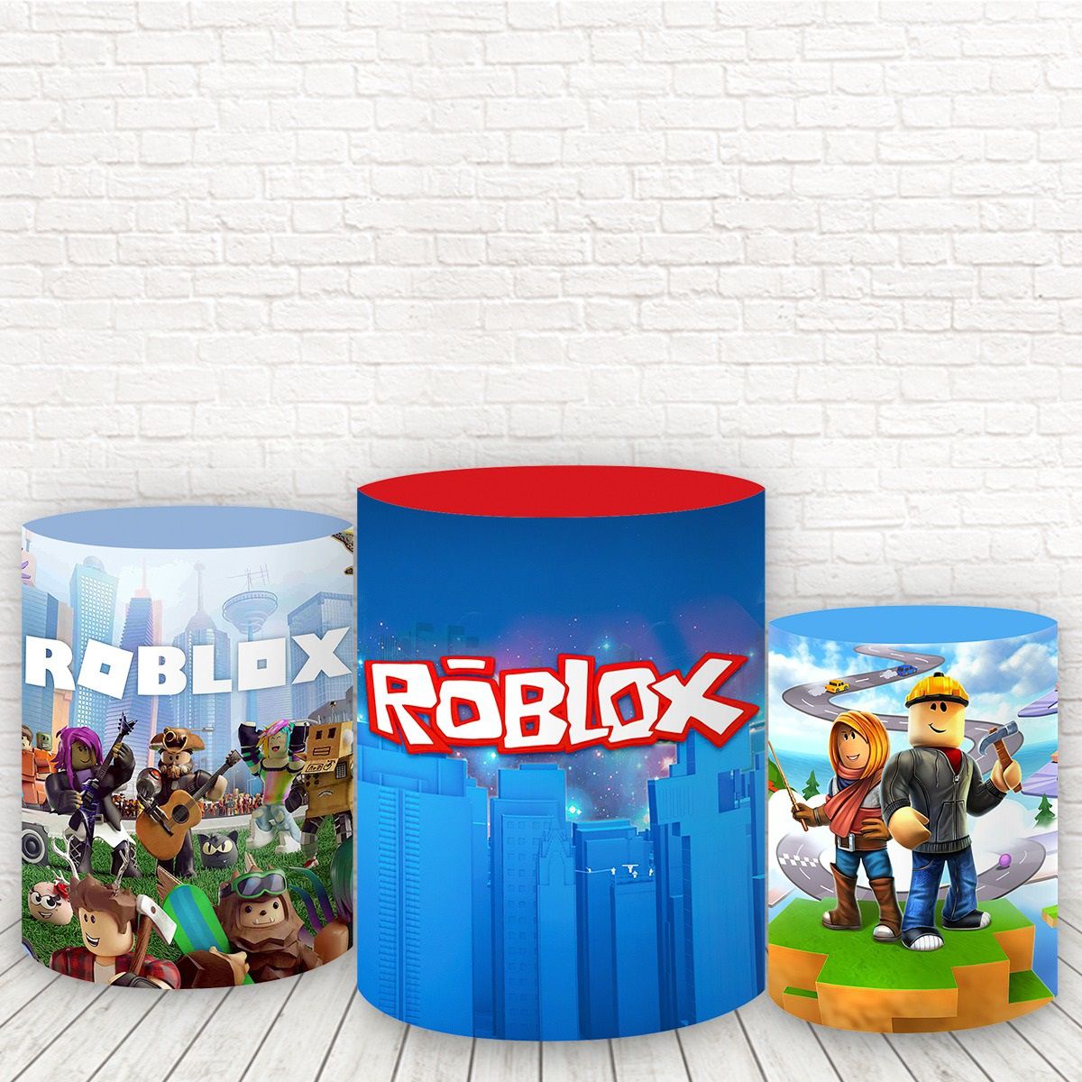 KIT PAINEL ROBLOX REDONDO + 3 CAPAS CILINDROS EM TECIDO SUBLIMADO