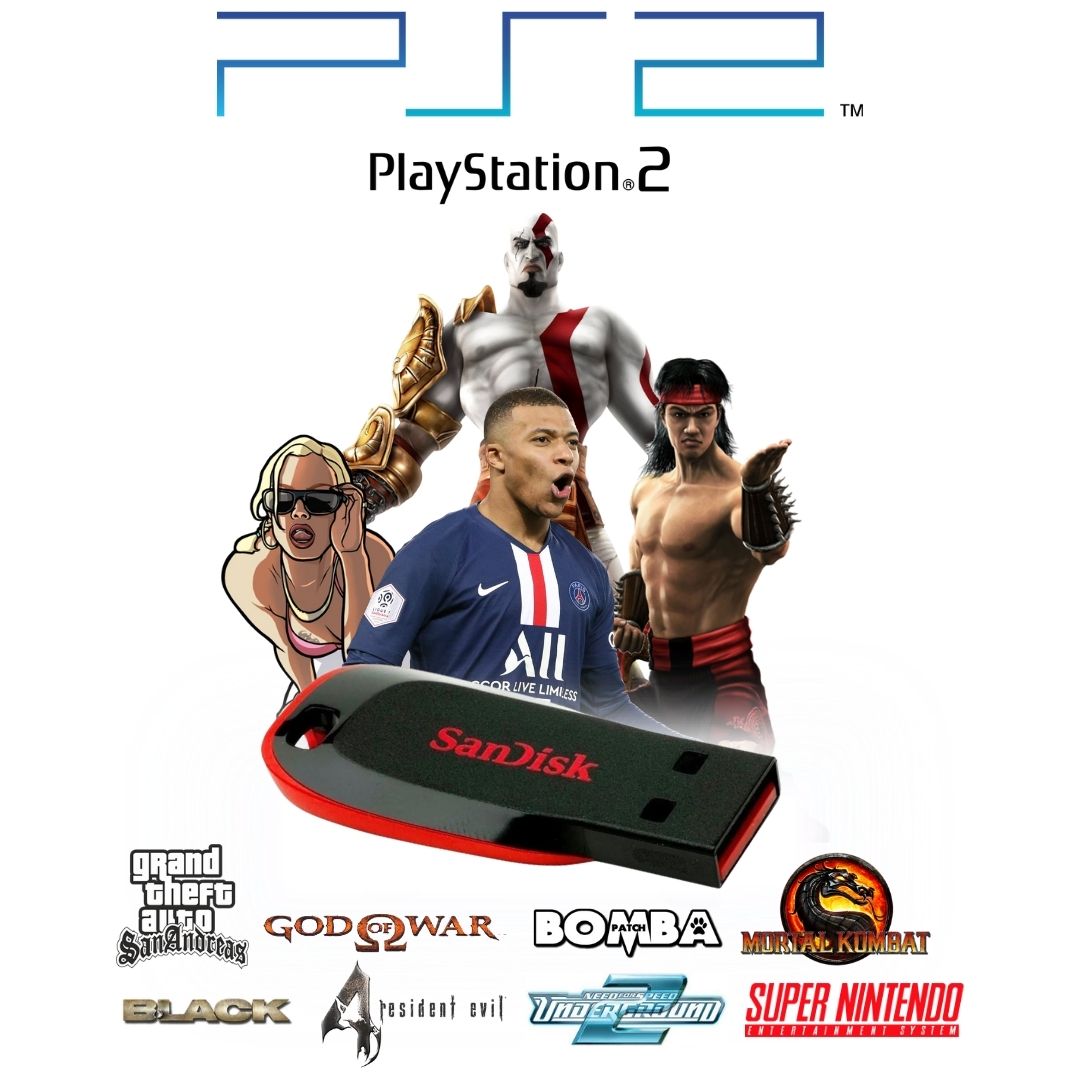 Pendrive 32GB com Jogos para PS2 - Jogue no Playstation 2 com Pendrive -  Plebeu Games - Tudo para Vídeo Game e Informática