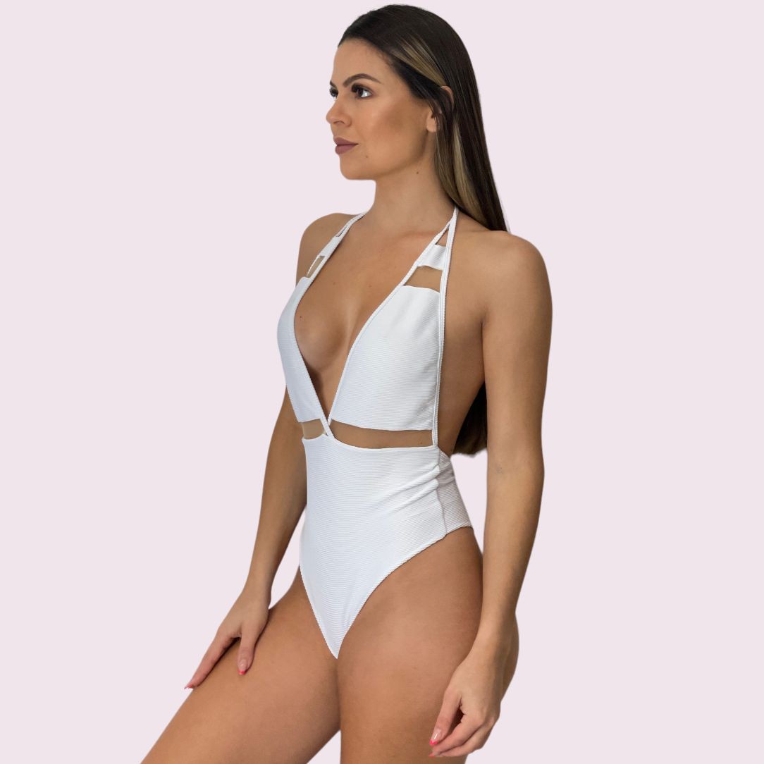 Maiô Mariana Cotelê Branco - Shallow Beachwear