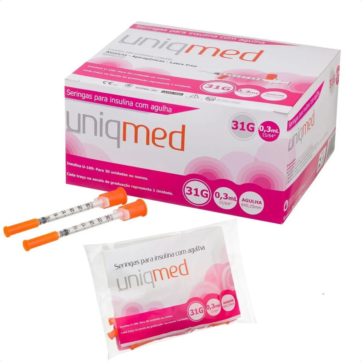 Seringa Para Insulina Uniqmed 0 3mL 30UI Agulha 6x0 25mm 31G Caixa seringa-s-rum-l-quido-cido-hialur-nico-puro-anti-rugas-idade-efeito