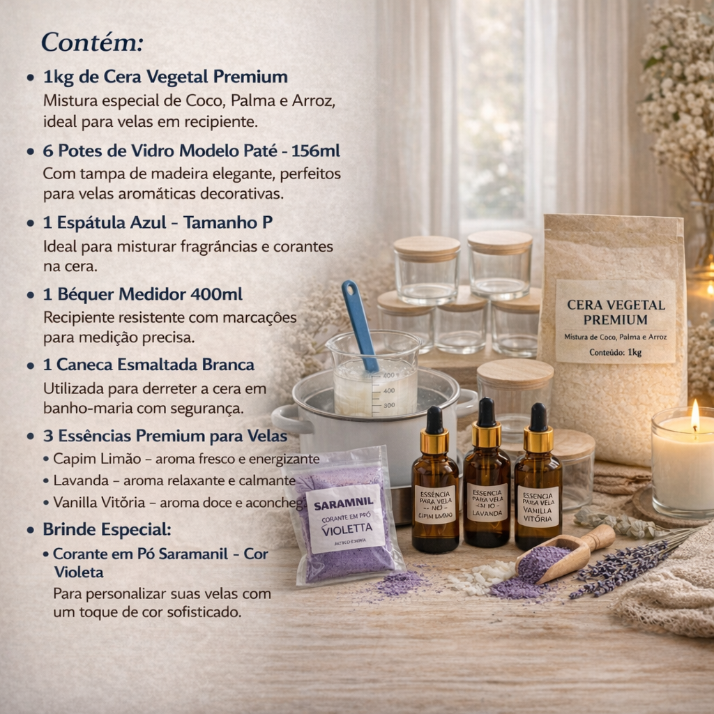 Kit Iniciante para Fazer Velas Aromáticas Artesanais Completo com Potes ...