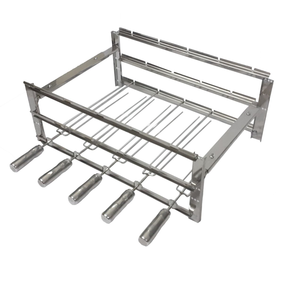 Kit Espetos Churrasco 50cm Inox Com Suporte E Espalha Brasa