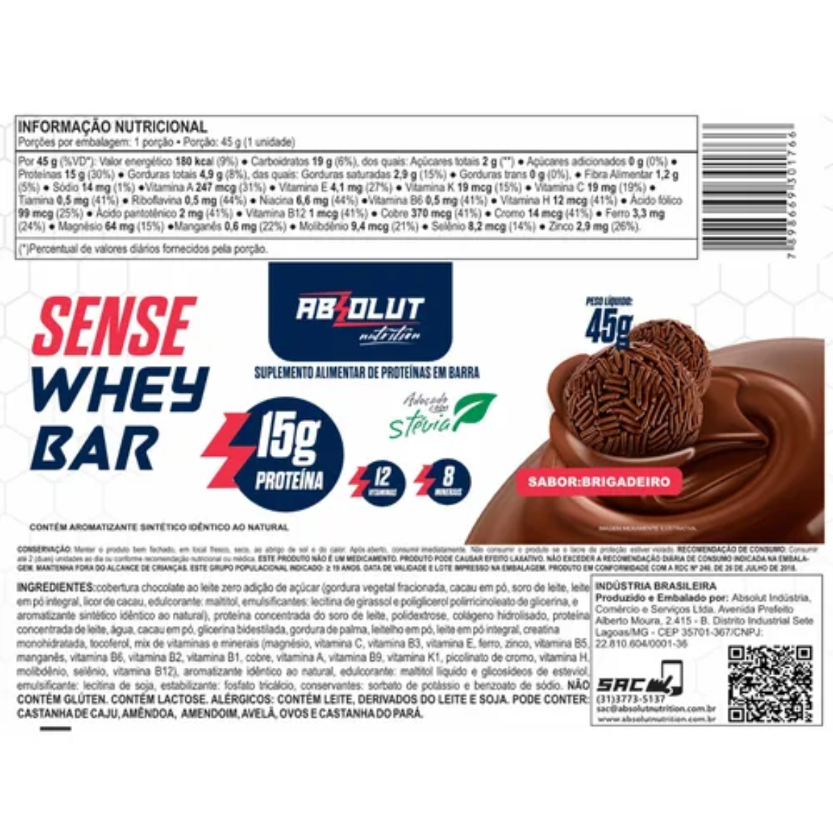 Barra de Proteína Sense Bar Brigadeiro Absolut Nutrition - Caixa 12 un ...