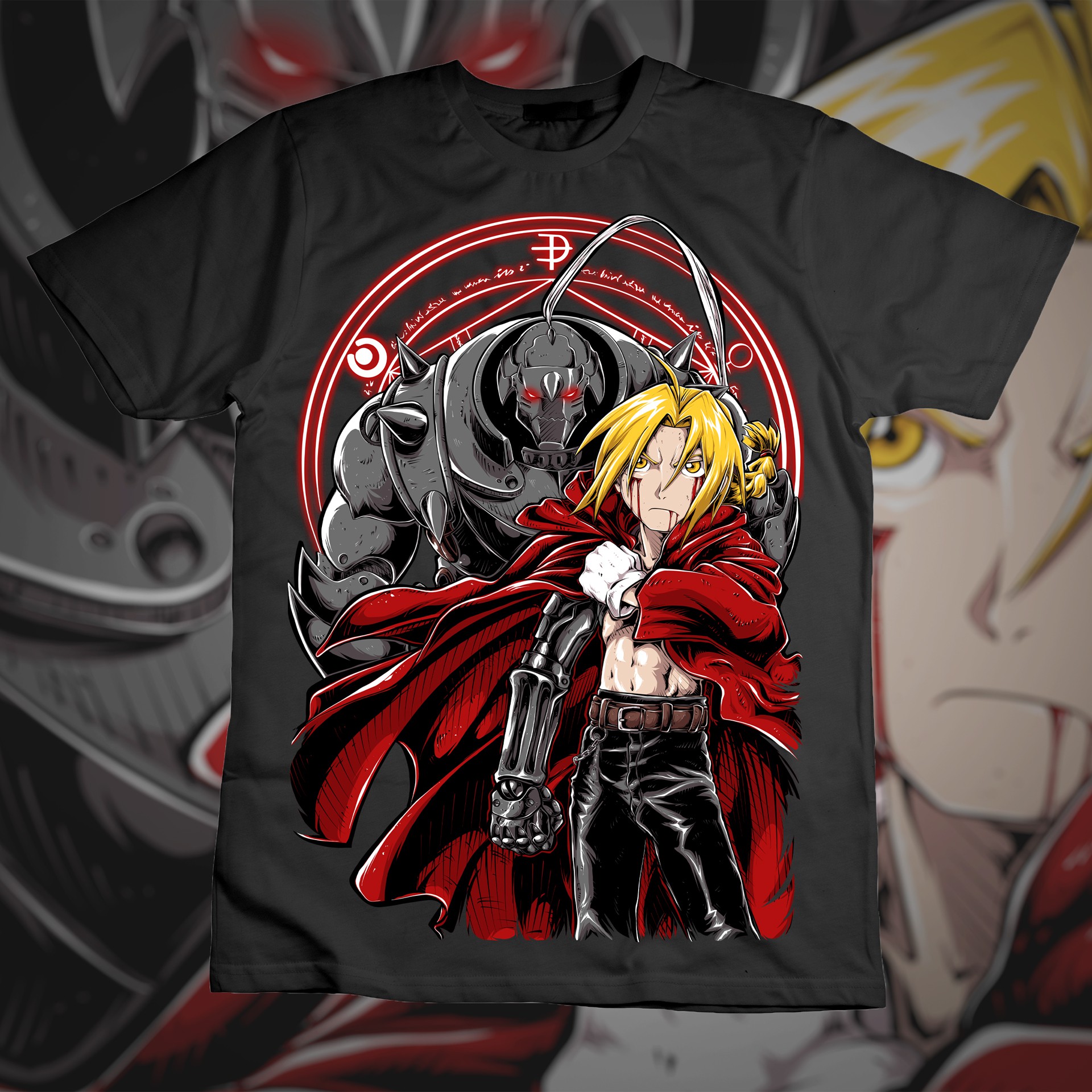 Camisetas anime em silk screen estampa Fullmetal Alchemist - Camisetas  anime 30.1 penteada e reforçada, 100% algodão estampa no tamanho Gigante!