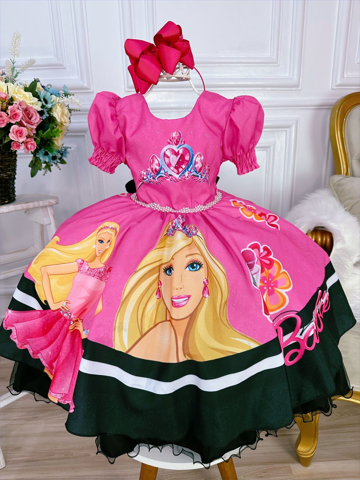 Vestido Infantil Princesa Barbie Rosa Chiclete Com Cinto - Petecolá kids
