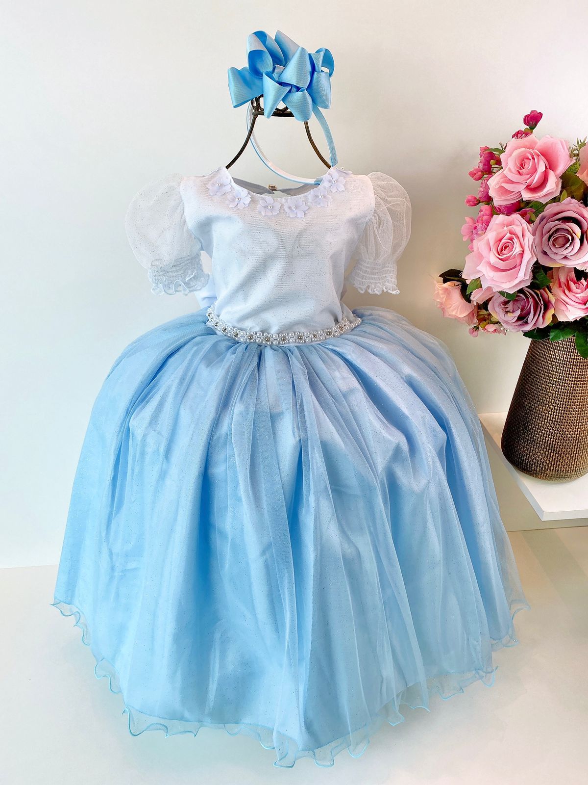 Vestido Marie Longo Manga Princesa Azul Bebe - Roupa Infantil