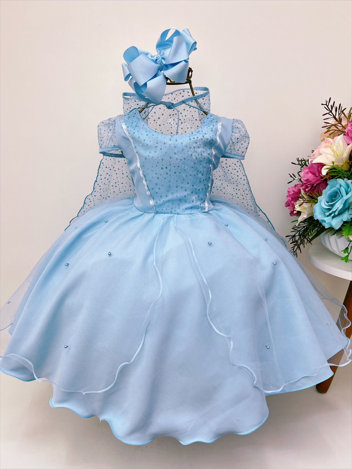 Vestido Infantil Princesa Frozen Branco Luxo.