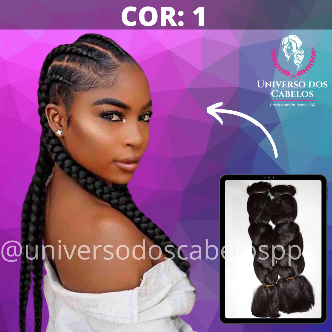 Cabelo Super Jumbo Jumbão Para Trança Box Original Preto 1B em