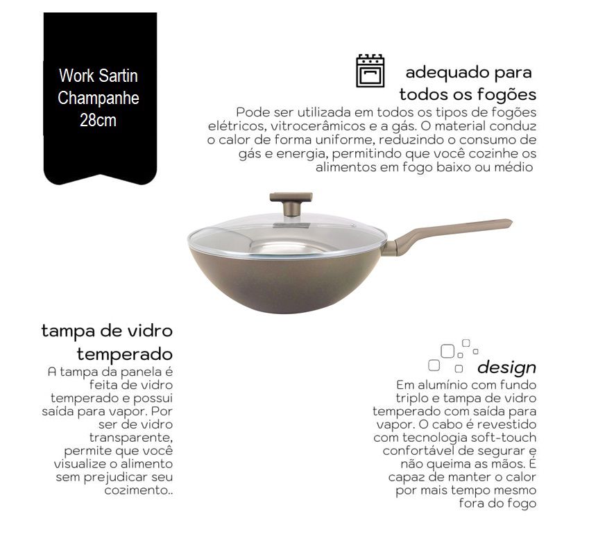 Frigideira Work Sartin Revestimento Cerâmica Premium 3 Camadas 28cm ...