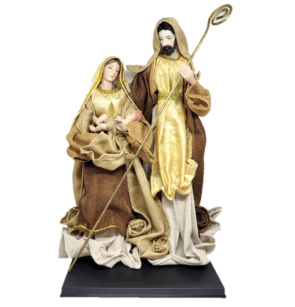Presépio Sagrada Família Poliresina e Tecido Linho Dourado Luxo Grande 40cm  - Master Christmas - Mundial Casa e Presentes