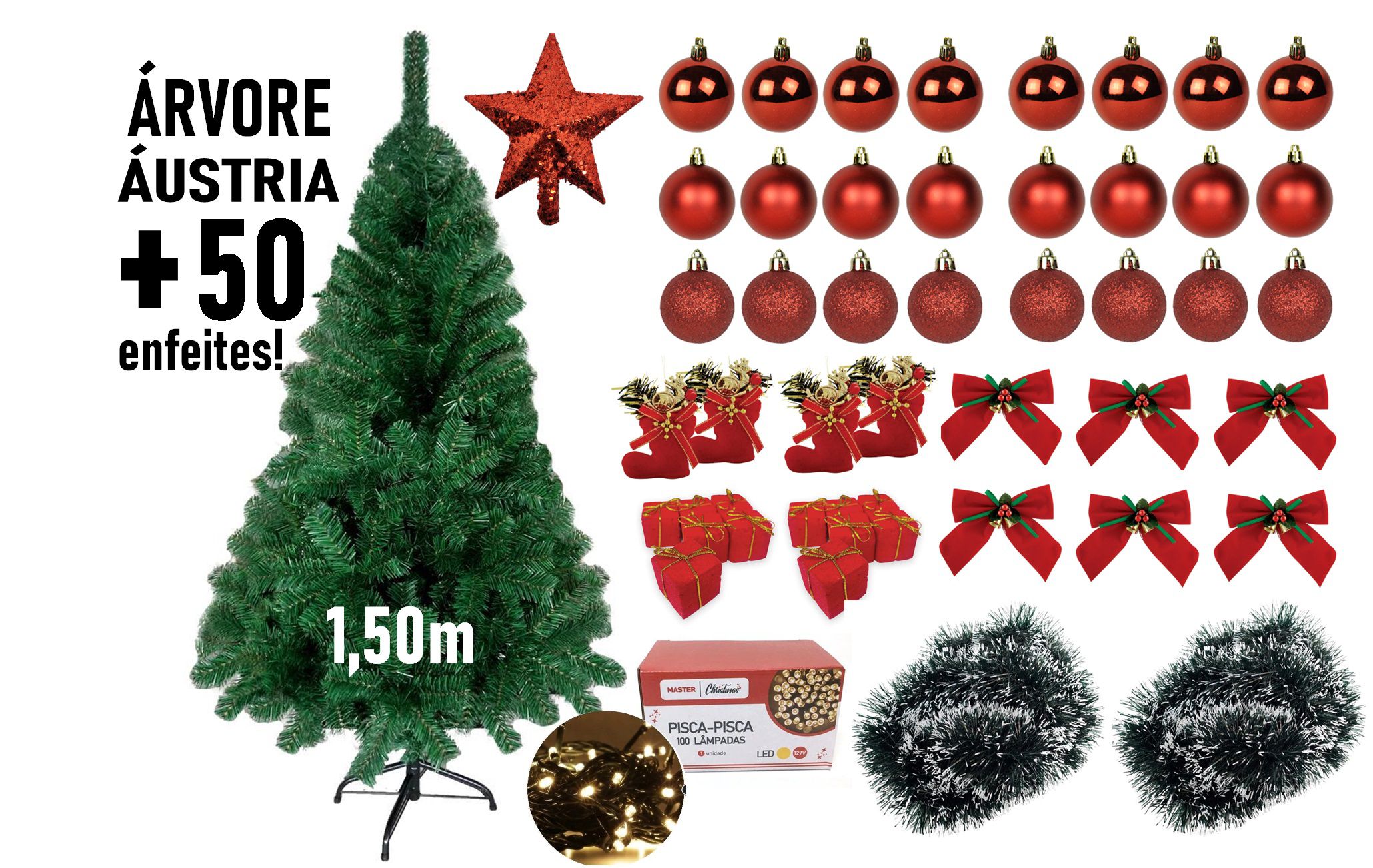 Arvore De Natal Branca 1,50 Metros 220 Galhos Pinheiro Luxo