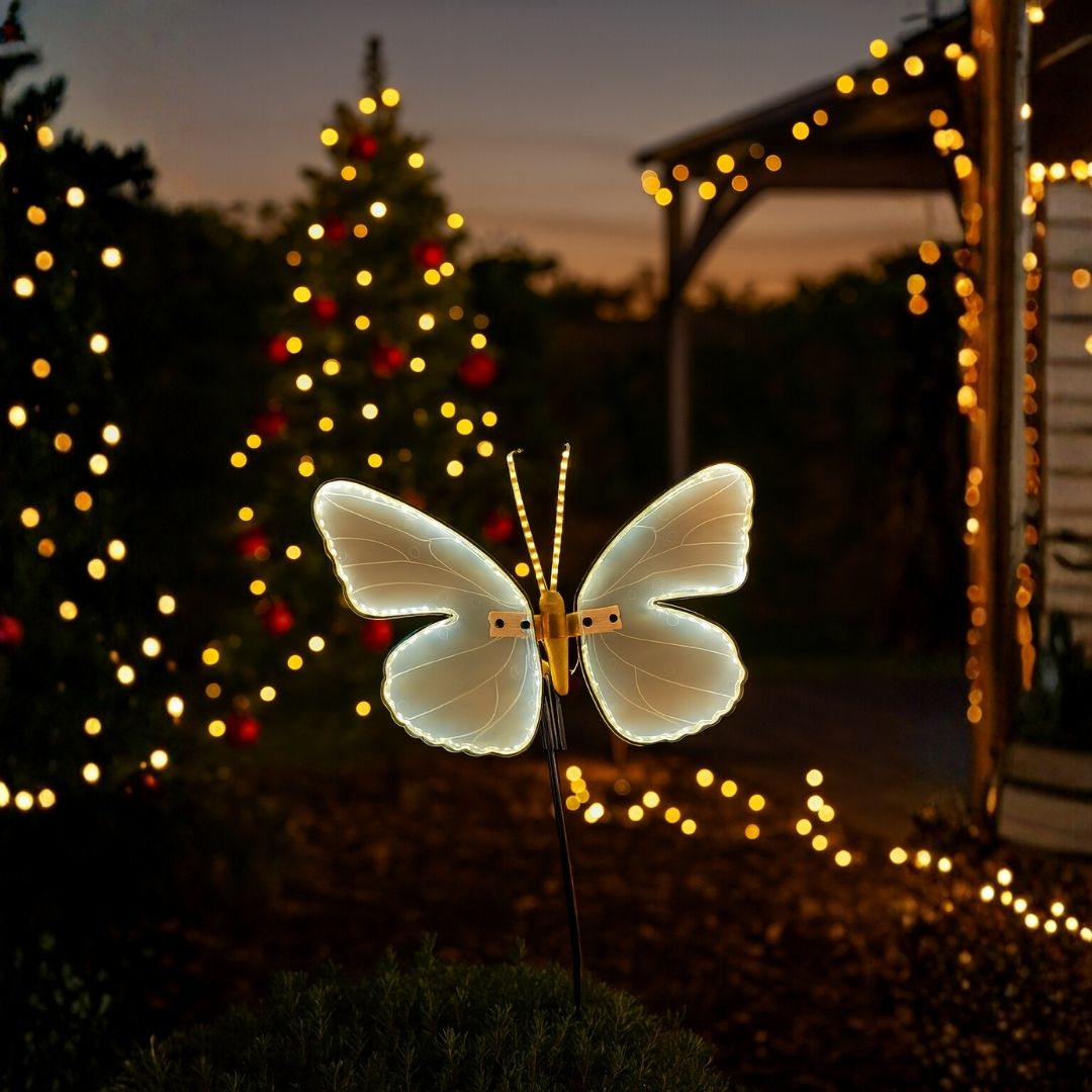 Borboleta Iluminada LED com Movimento 40x30cm para Jardim e Decoração ...