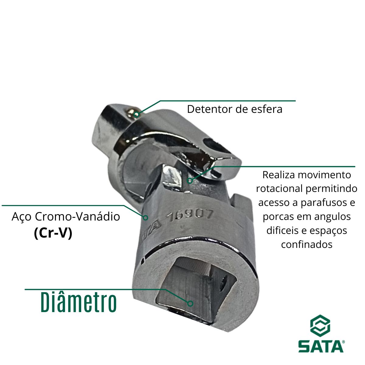 Junta Universal Joelho Articulado Pol Aço Cromo Vanadio SATA - Parafusos e  Ferramentas Especiais