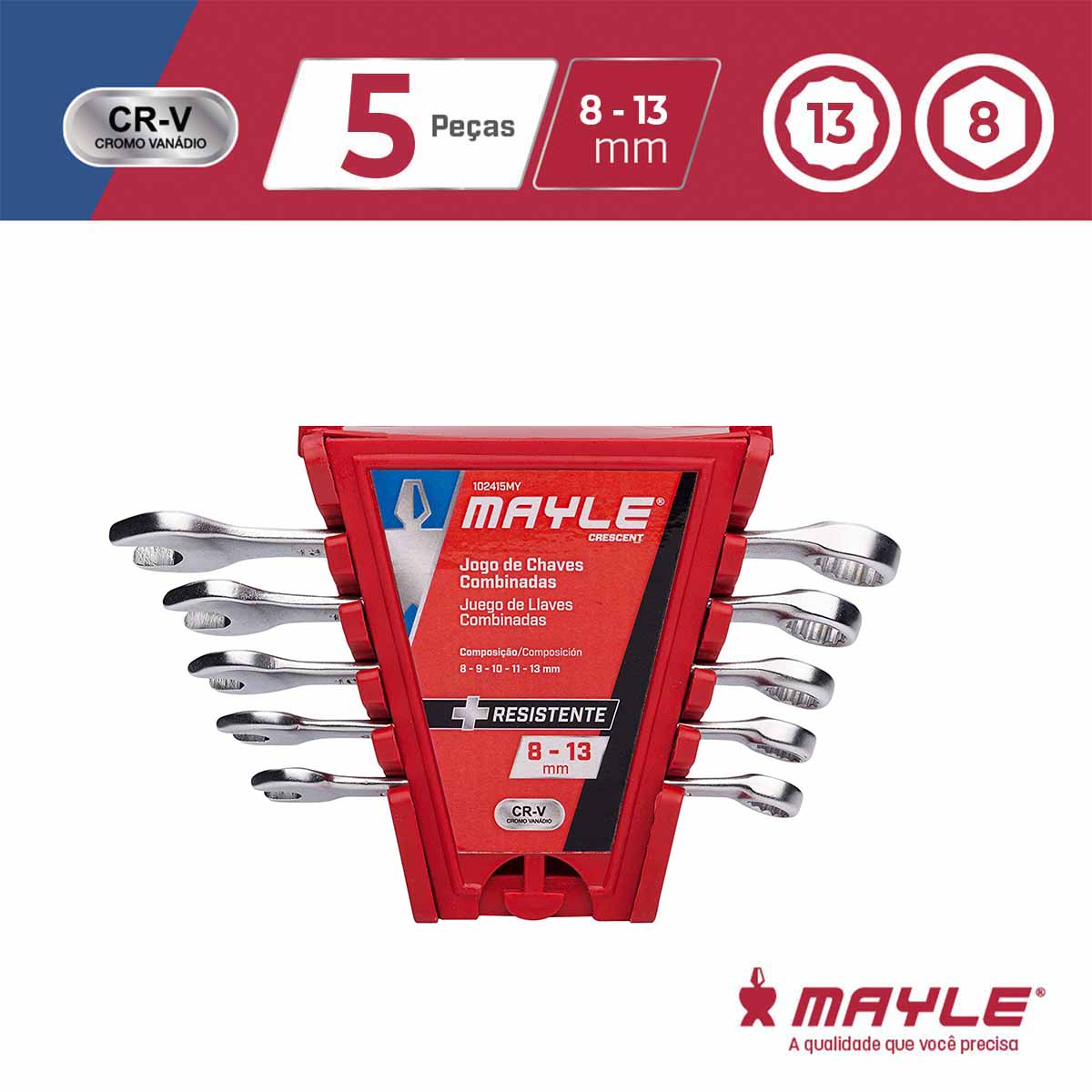 Jogo de Chave Combinada MAYLE 8 a 13mm Cr-Vanadio 5Pç 102415