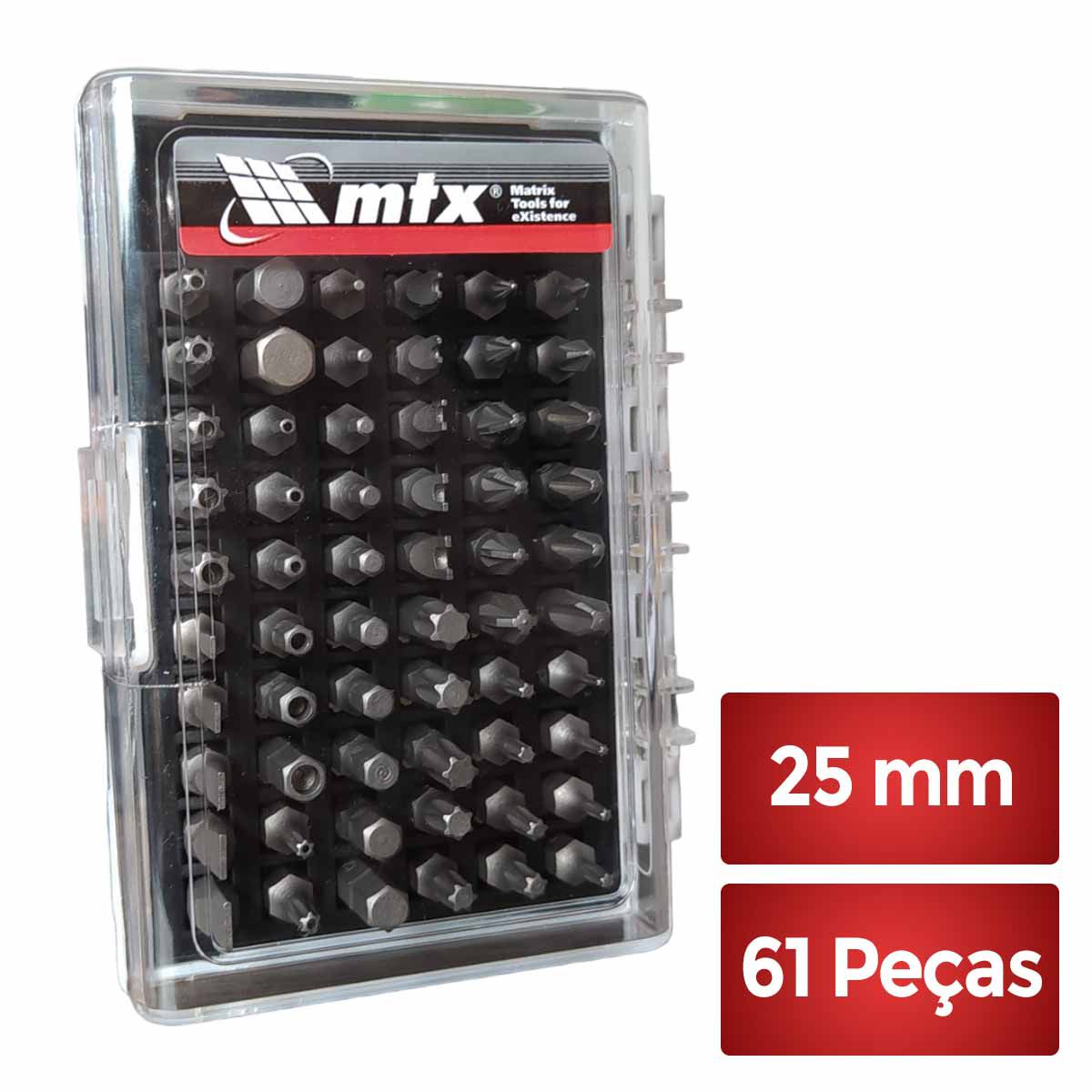 Jogo de Bits Aço Cromo-Vanádio 1/4 Pol com 61 Peças MTX