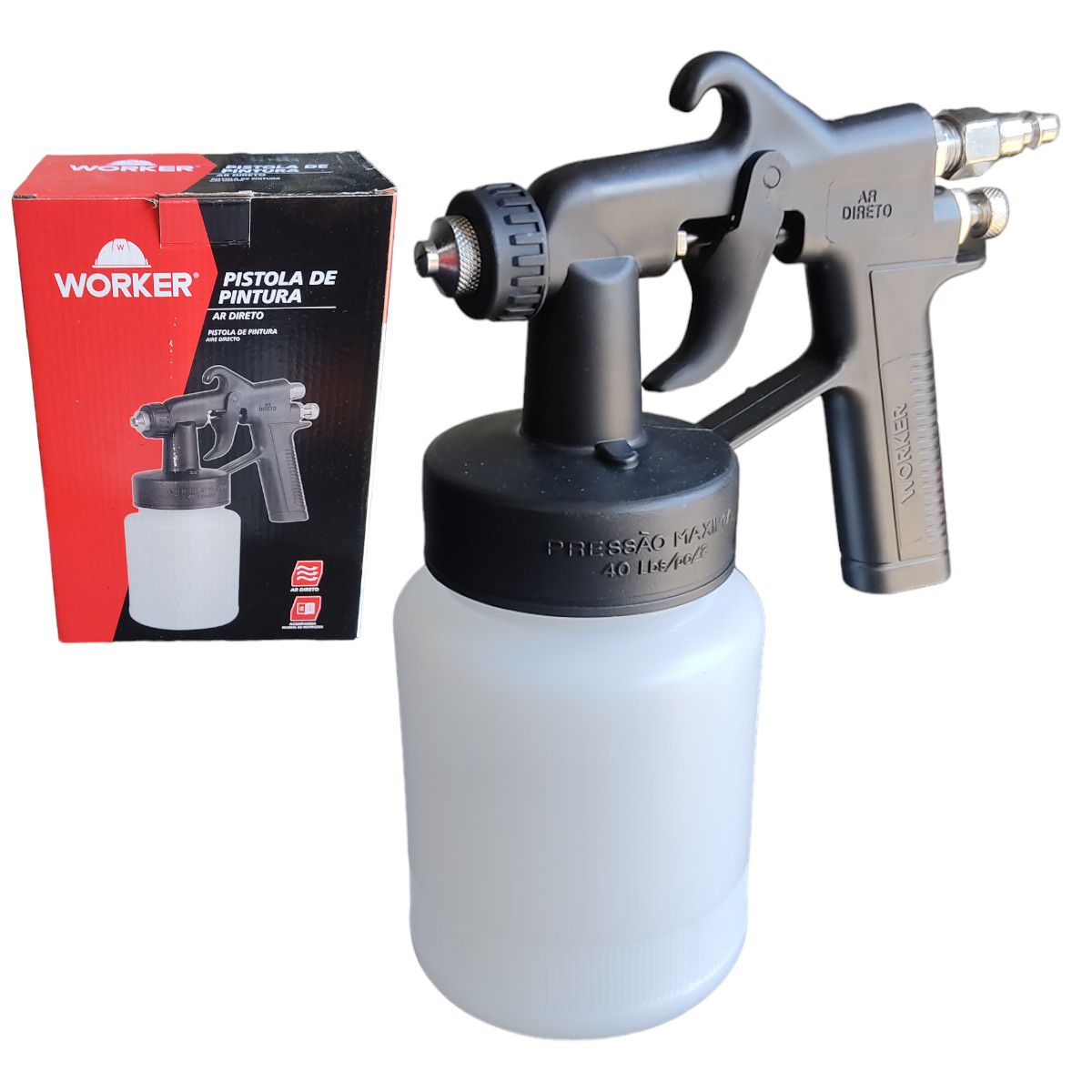 Pistola de Pintura Ar Direto 2 Bico com Caneca 700 ml WORKER ...