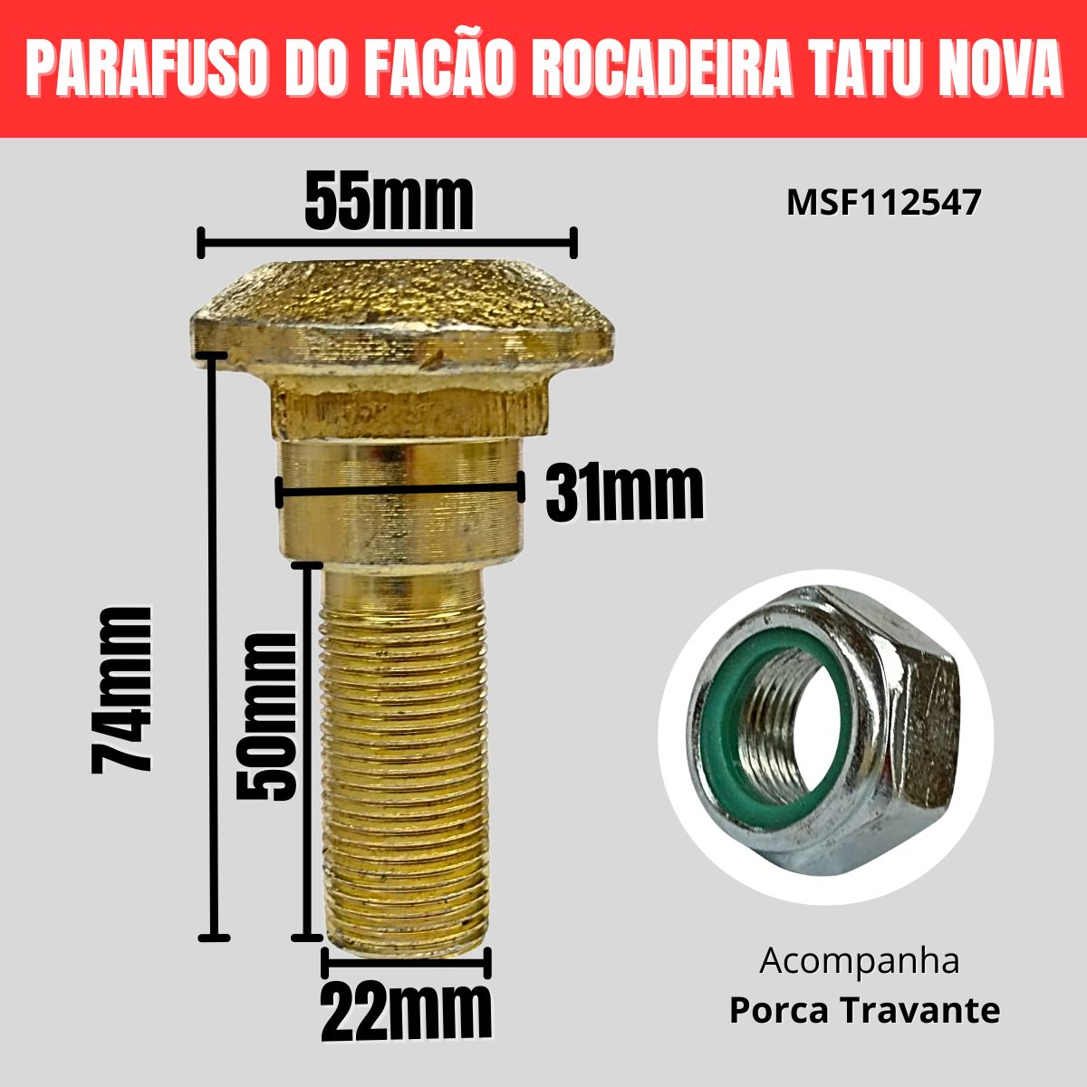 Parafuso Faca da Roçadeira com Porca Travante TATU - Parafusos e  Ferramentas Especiais