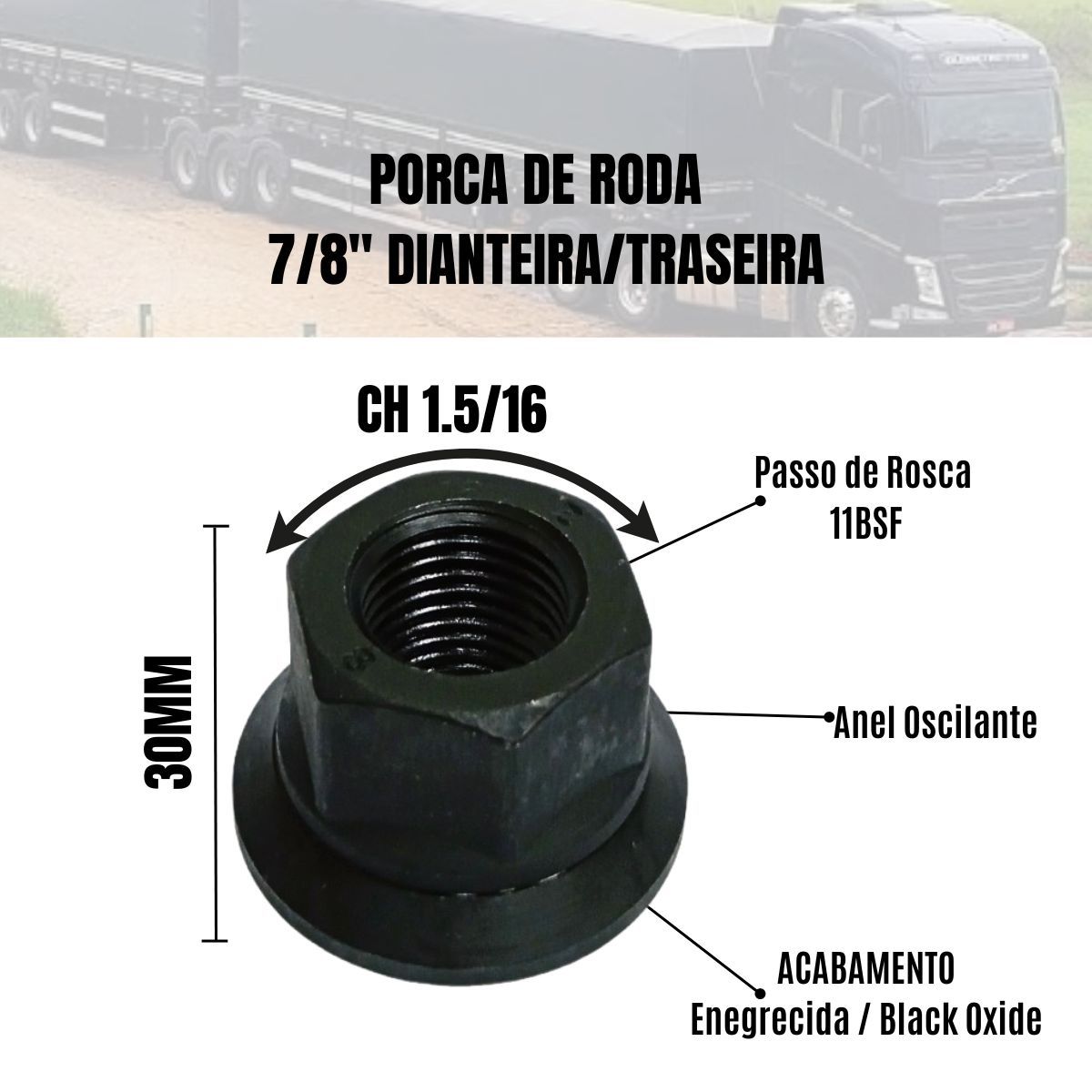 Porca Roda 7/8 Com Anel Oscilante Scania Onibus Chave 1.5/16 - Parafusos e  Ferramentas Especiais