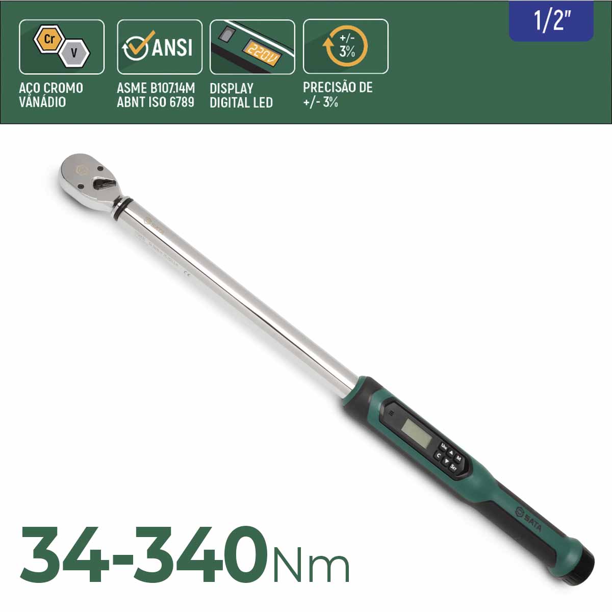 Torquímetro Digital 1/2 LED Vibra 34 a 340Nm SATA ST96535