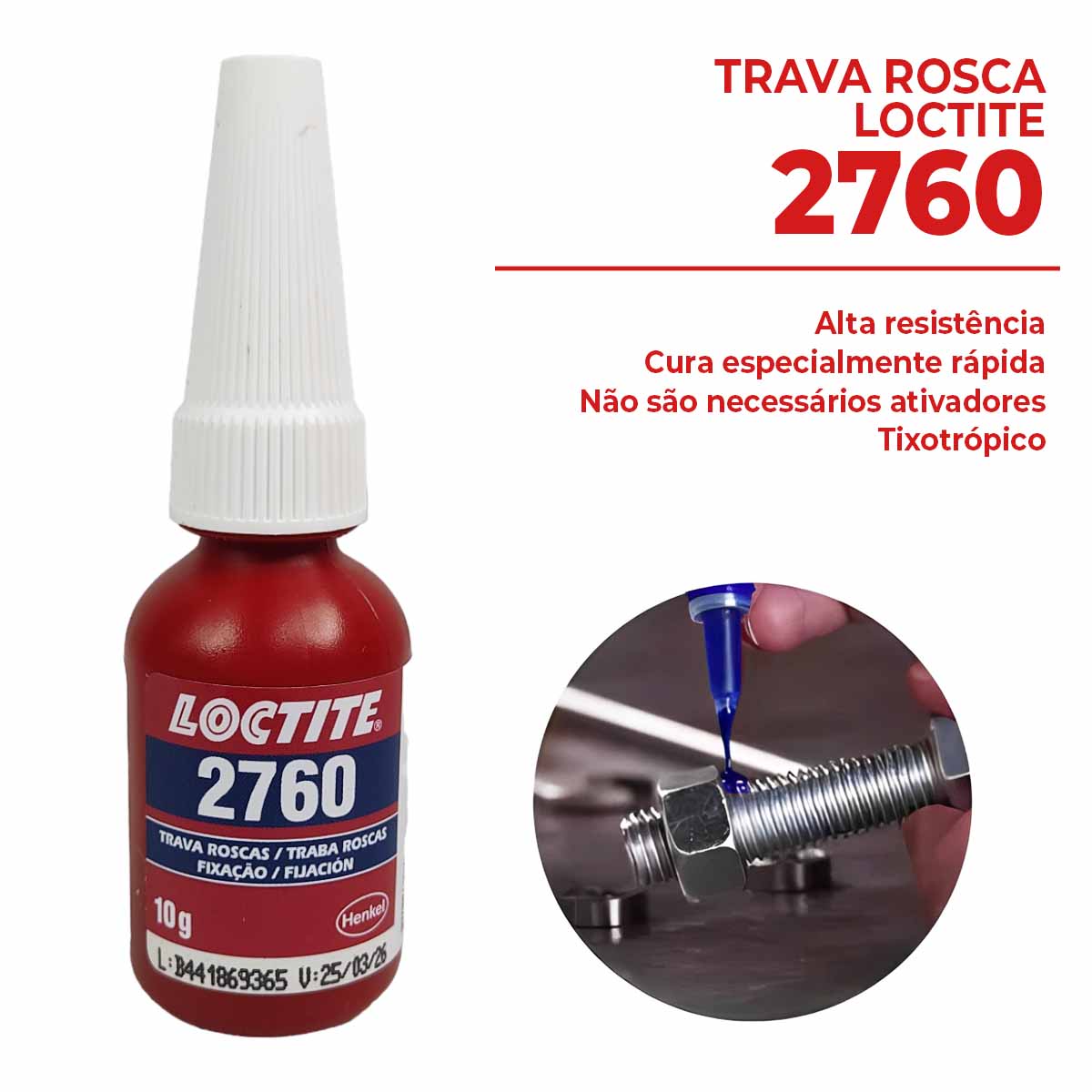 Trava Rosca Loctite Fixador Alta Resistência 2760 10g - Parafusos