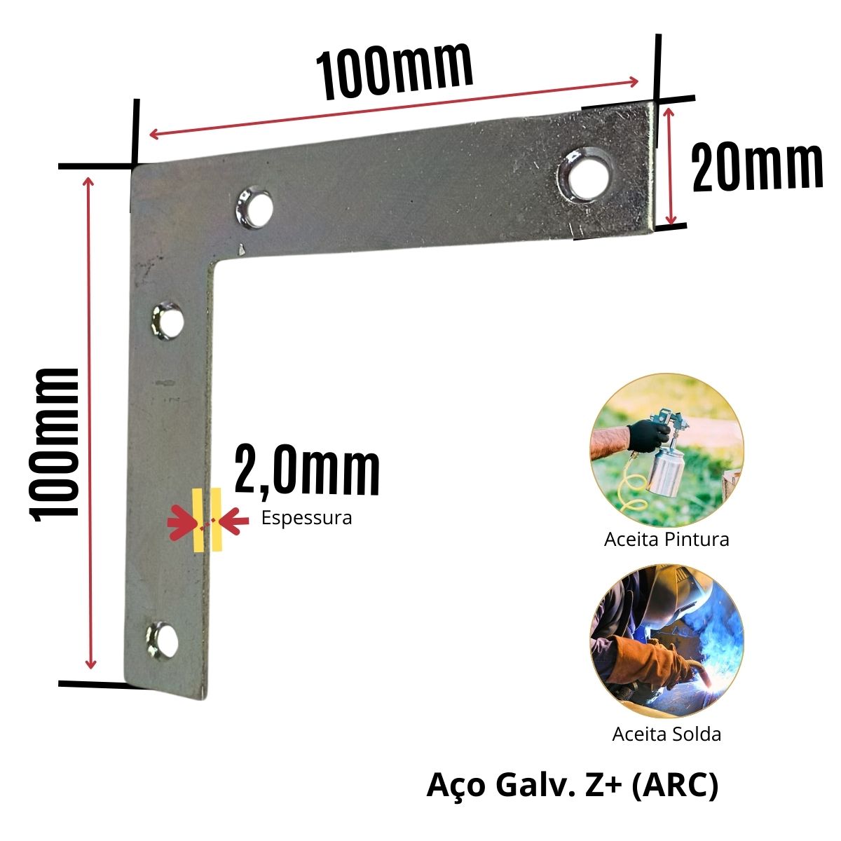 Placa de Junção L Angulo Reforçada 20 x 100 x 2mm Minubras - Parafusos ...