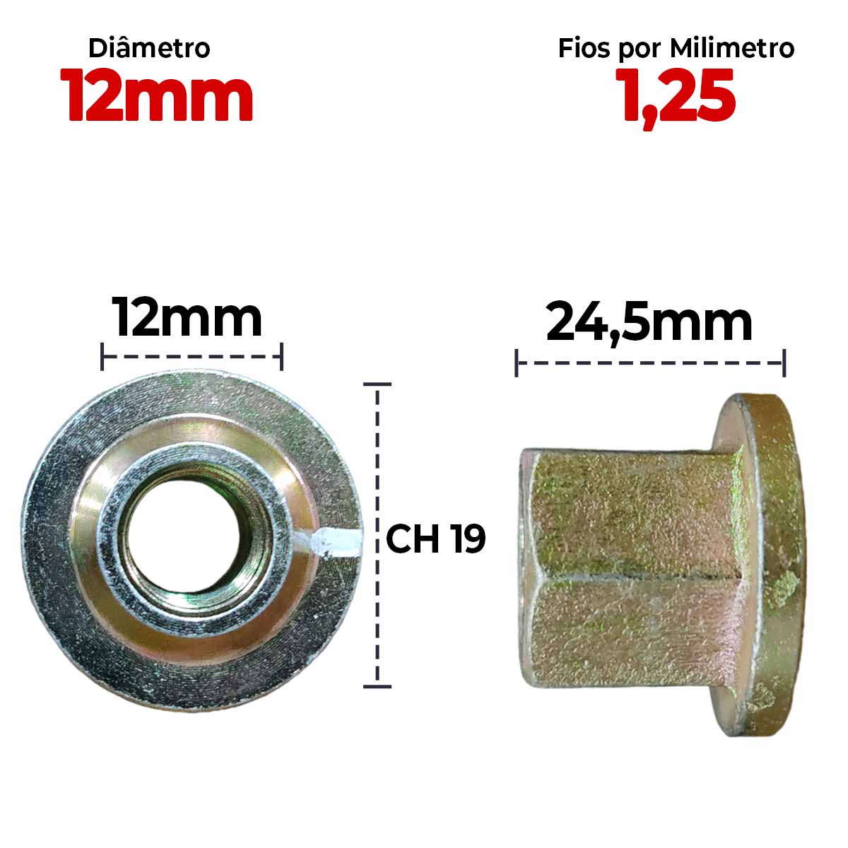 Porca de Roda Zincada M12 1,25 Fios CH 19 Corcel Belina - Parafusos e  Ferramentas Especiais