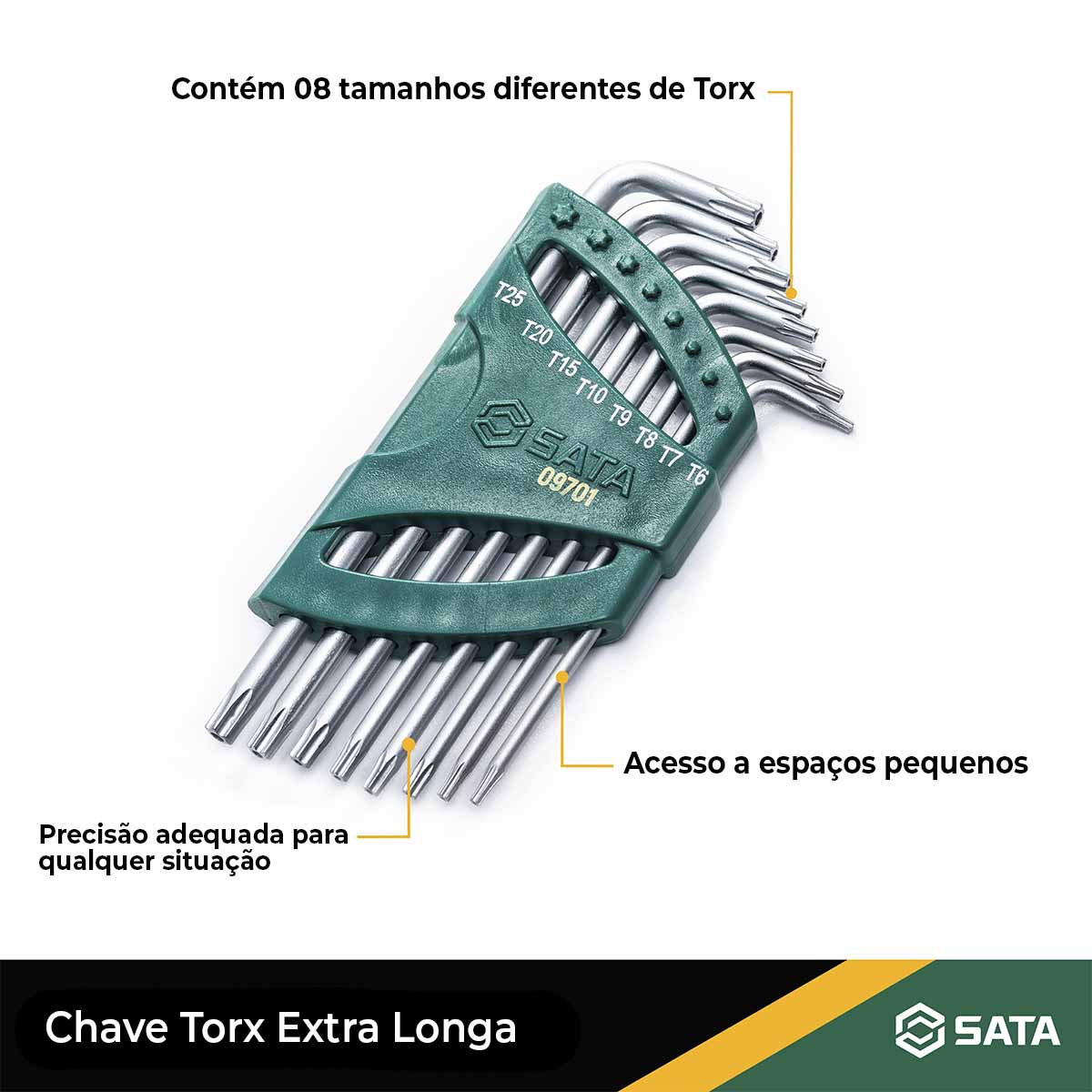 その他 0901-07 Jogo de Chave Torx Extra Longa T06 a T25 08Pç ST09701 - Parafusos