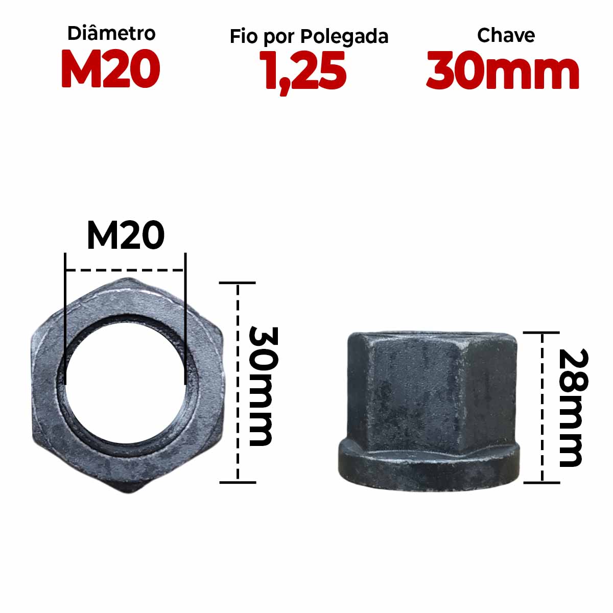 Porca de Roda M20 Fio 1,25 Chave 30mm 1111/1113 Mercedes - Parafusos e  Ferramentas Especiais