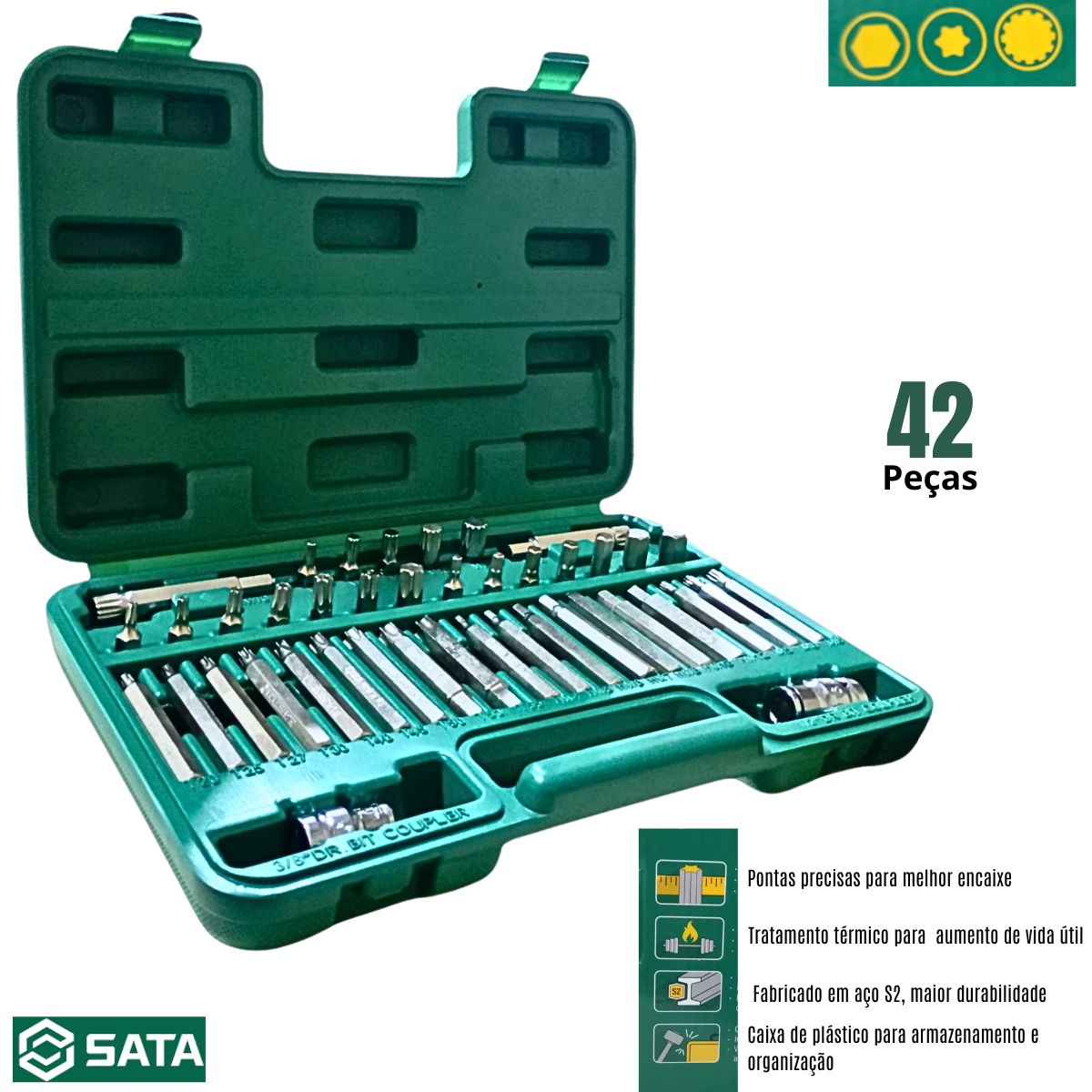 Jogo de Bits e Pontas 8mm com Maleta 42 Peças SATA ST09327