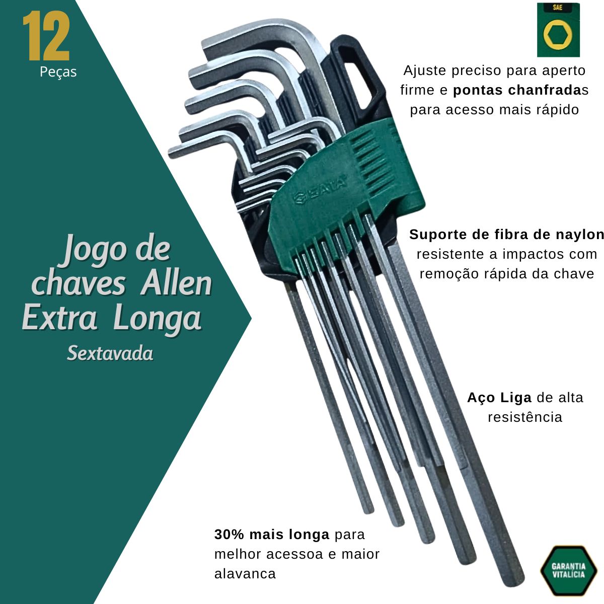 Jogo de Chave L Allen Extra Longa Polegada SATA ST09104 12Pç