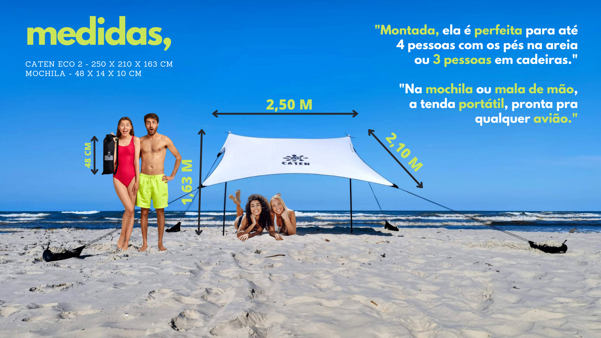 TENDA PARA PRAIA PORTÁTIL E INOVADORA - CATEN ECO 2 - 250 x 210cm