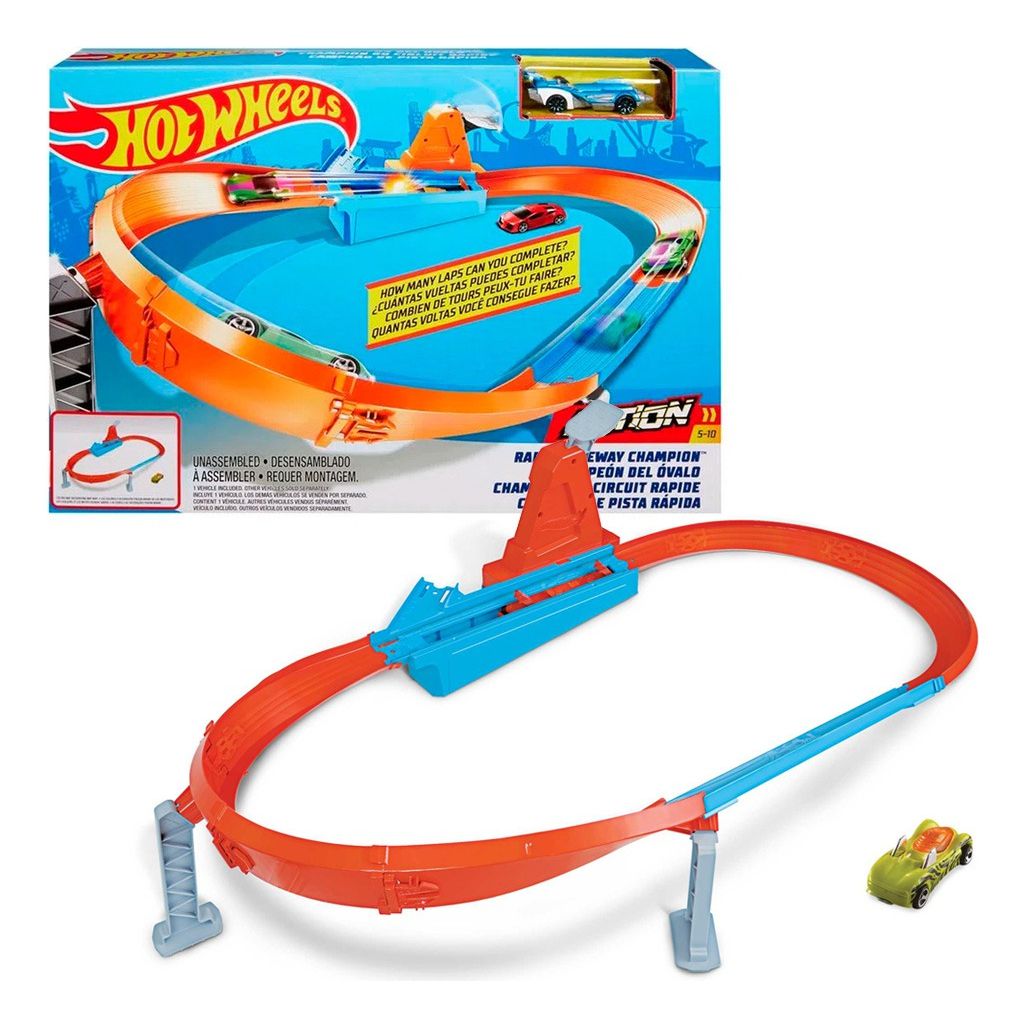 Kit Hot Wheels Com Pista Competiçao Giratoria + 10 Carrinhos Hot