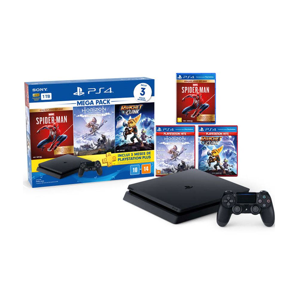 Console PS4 1TB + Jogo Spider-Man + Horizon Zero Dawn + Ratchet