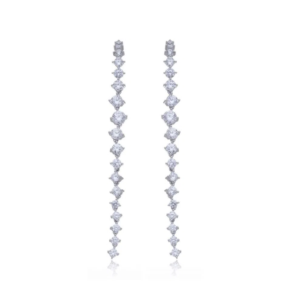 Brinco KAF Line Diamond - Banhado em ródio branco - KAF JOIAS | Acessórios  Femininos