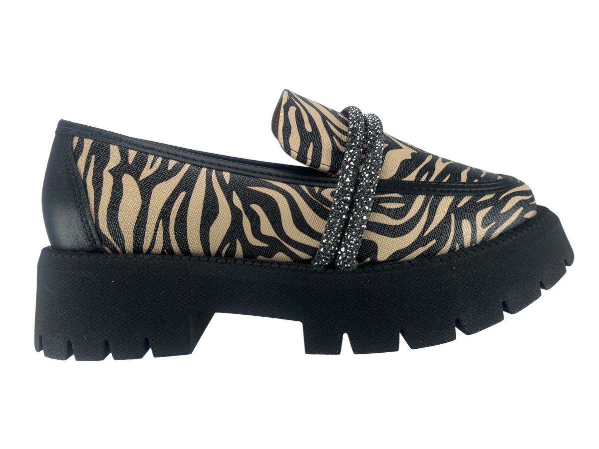 Sapato Vizzano Loafer Zebra 1413.103 Bege Preto Diamond - Opção Store Online