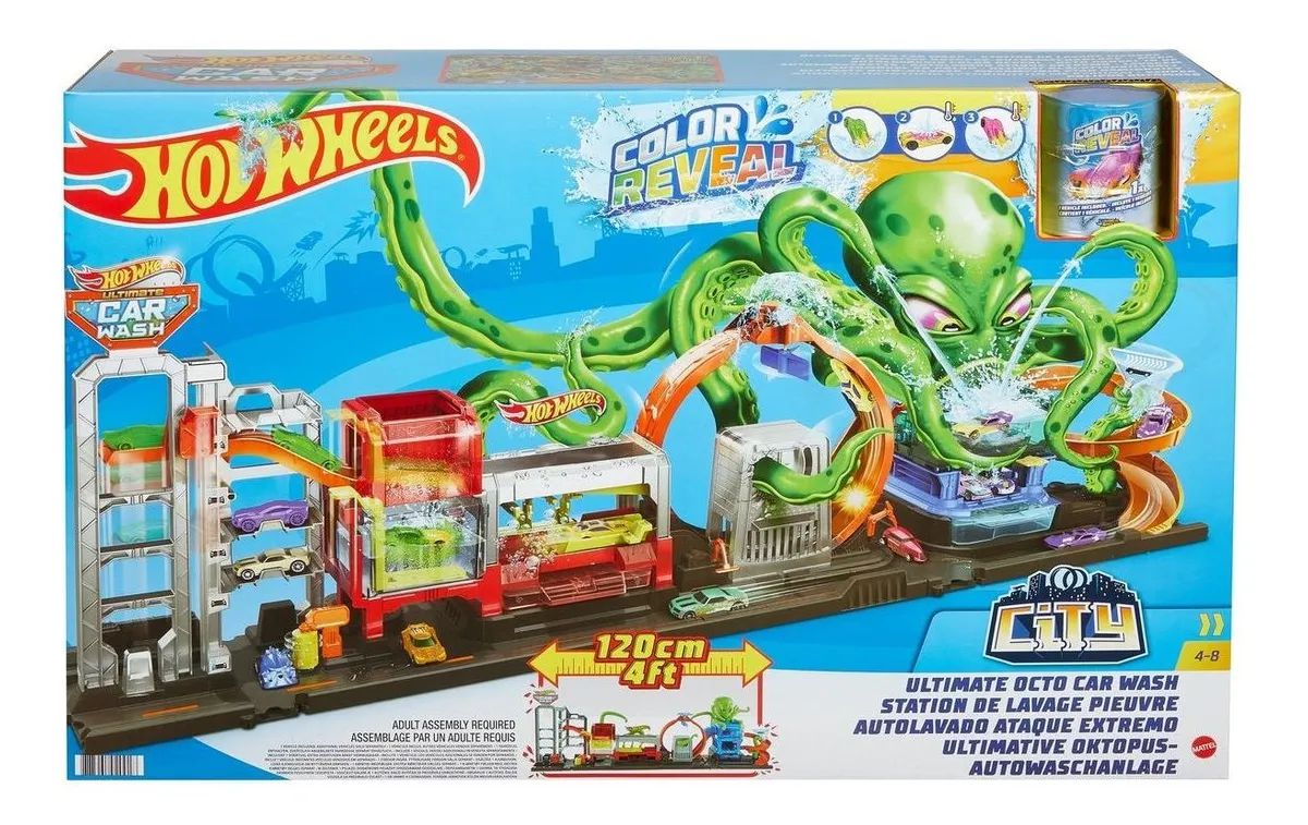 Pista Robô Tubarão Hot Wheels City + Carrinho Muda de Cor