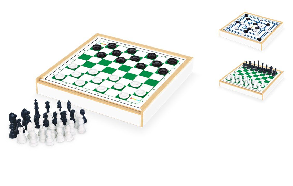 Jogo tabuleiro 3 em 1 xadrez damas e trilha junges 719