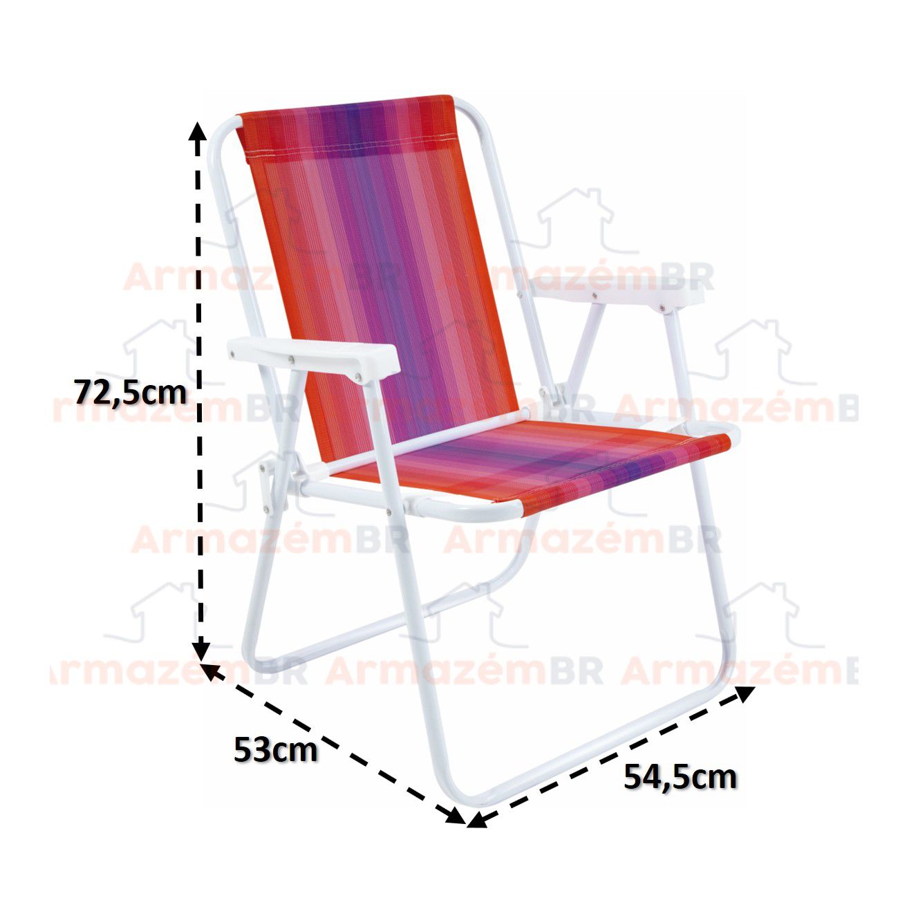 Cadeira De Praia Alta Aço Dobrável Listrada | Loja ArmazémBR