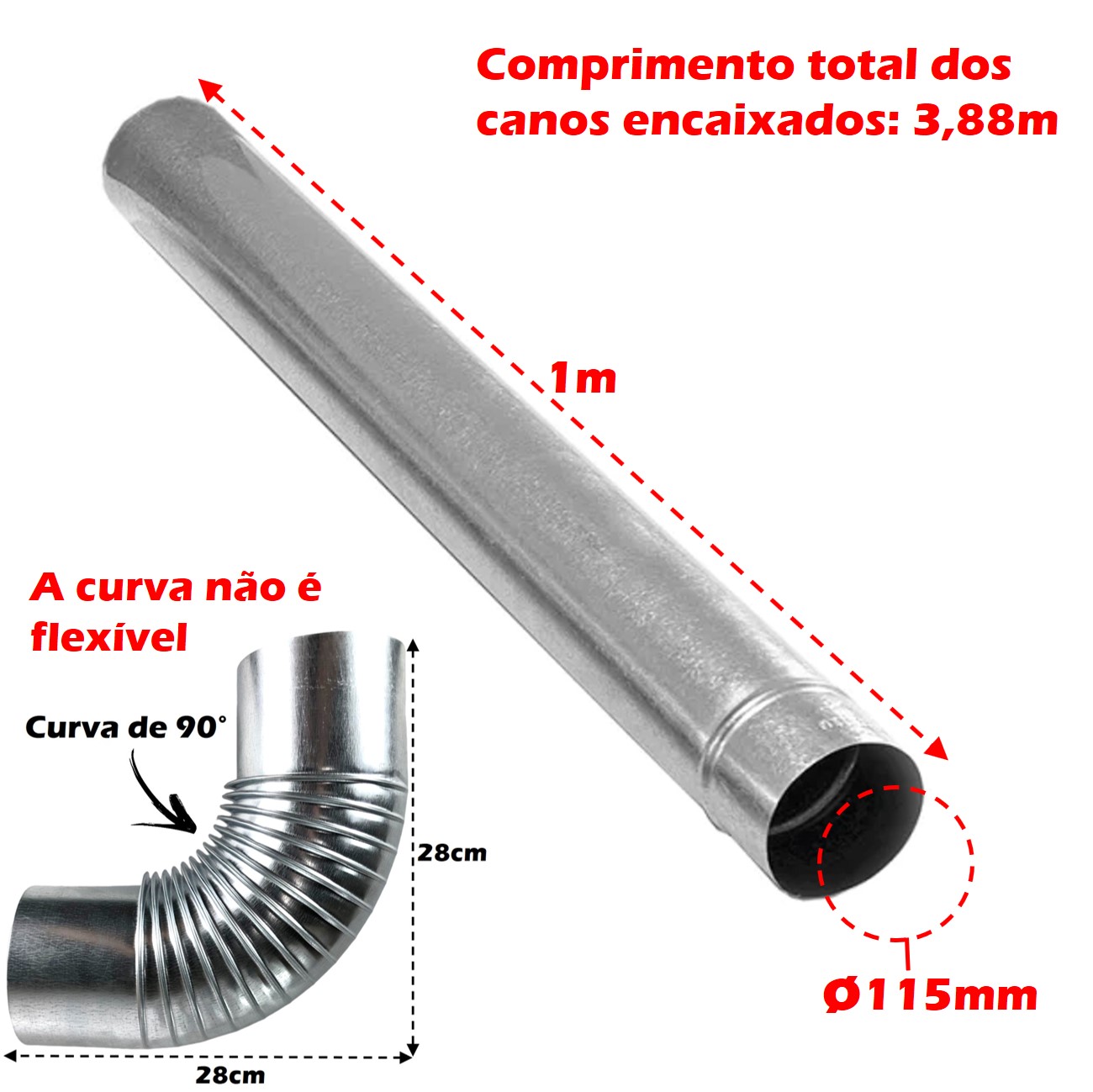 Kit Chaminé Em Aço Galvanizado Com 4 Canos Para Casa Fogão a Lenha ...