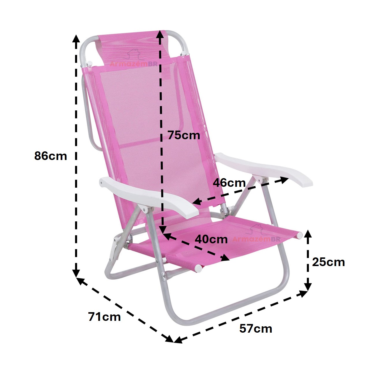 Cadeira Reclinável Sunny 6 Posições Em Alumíno Para Praia Piscina