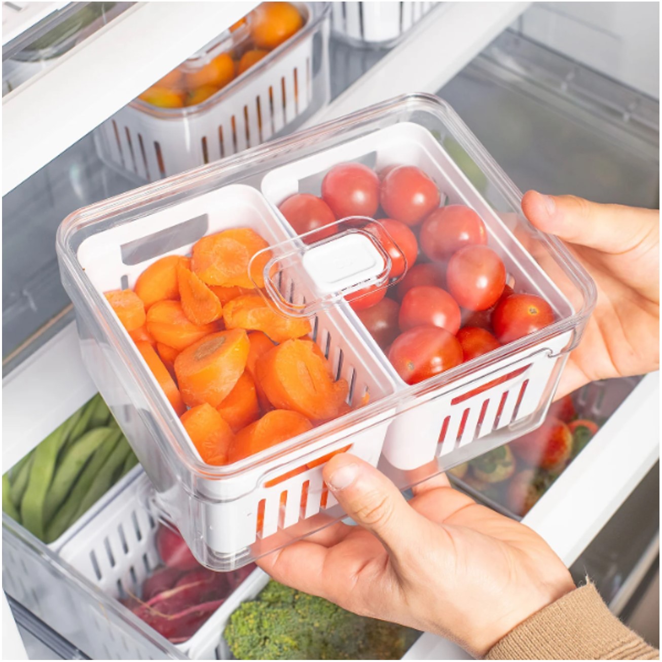 clear　2個セット Organizador com Cesto Duplo Para Geladeira 2,2L Branco Natural